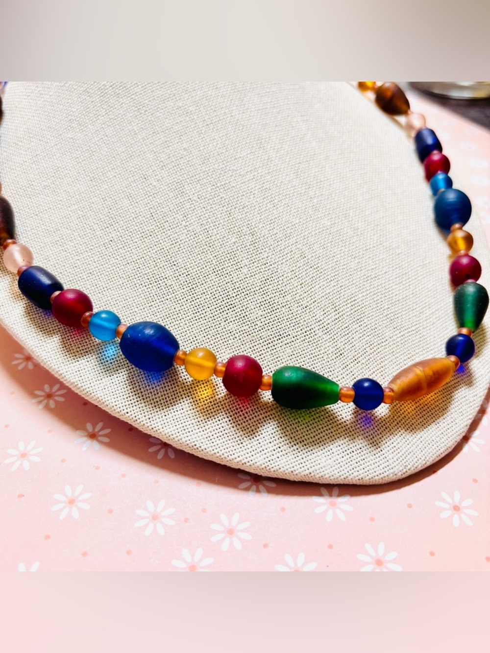 Multicolor Sea Glass Bead Necklace Charming Beach Jewelry